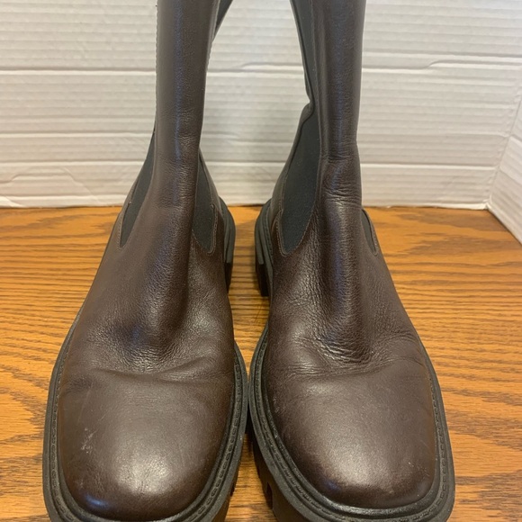 Zara Woman’s EU39 US8 Brown Leather Ankle Elastic Chunky Heel Chelsea Boots - Picture 2 of 11